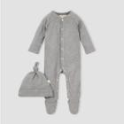 Burt's Bees Baby Baby Thermal Footed Jumpsuit And Knot Top Hat Set - Gray Newborn