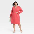 Women's Plus Size Long Sleeve Collared Sweater Dress - Ava & Viv Coral Red X