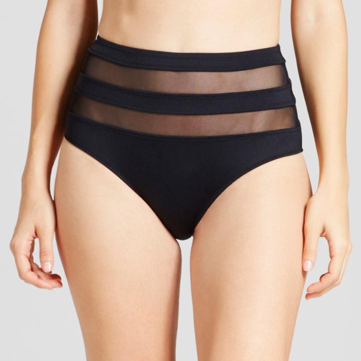 Women's Mesh Inset High Waist Bikini Bottom - Mossimo Black