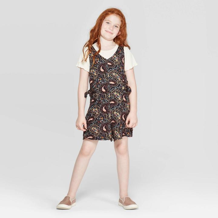 Target Girls' Floral Knit Romper - Art Class Black