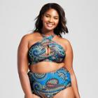 Clean Water Women's Paisley Keyhole High Neck Bikini Swim Top - Blue Paisley