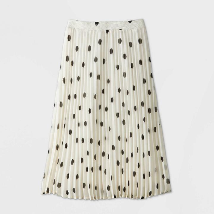 Women's Polka Dot Pleated A-line Midi Skirt - A New Day White