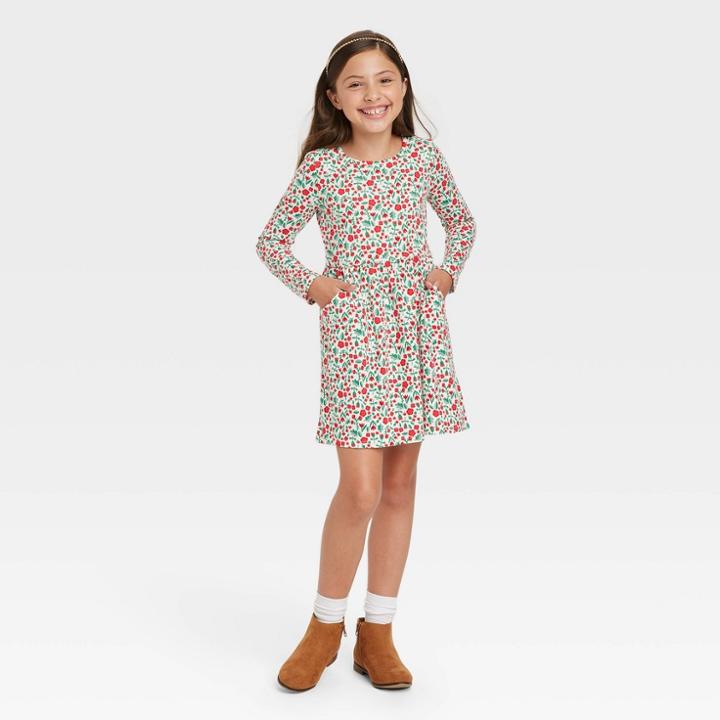 Girls' Printed Long Sleeve Dress - Cat & Jack Xs,