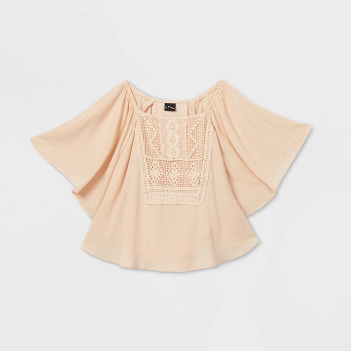Girls' Crochet Front Woven Top - Art Class Beige