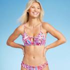 Women's Lightly Lined Tunneled Front Keyhole Bralette Bikini Top - Shade & Shore Orange Paisley Floral