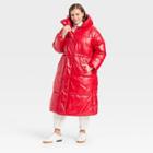 Women's Plus Size Duvet Wet Look Puffer Jacket - A New Day Wowzer Red