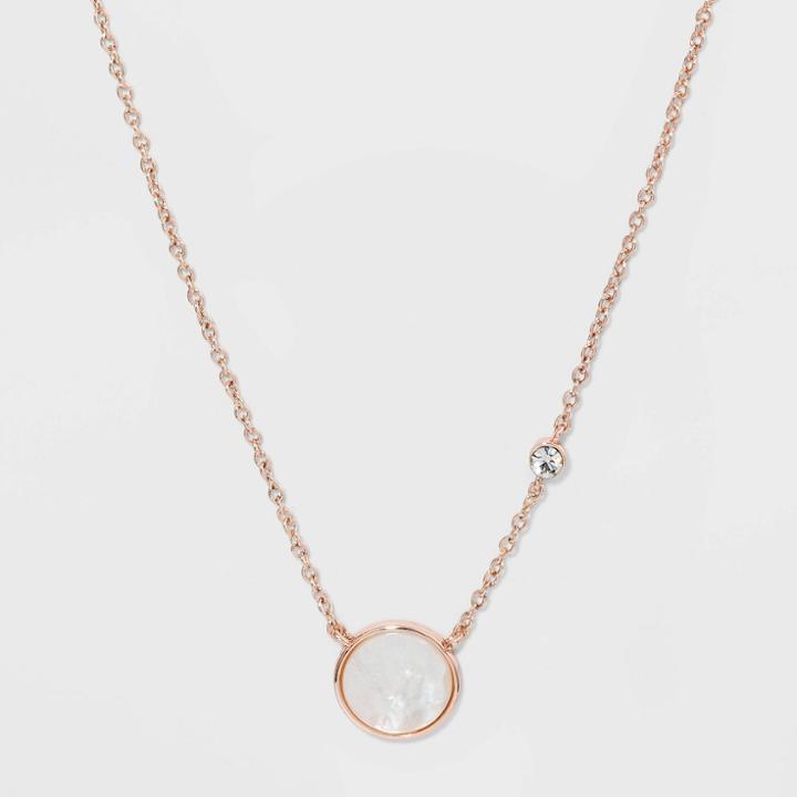 Boxed Circle With Cubic Zirconia And Mother Of Pearl Necklace - A New Day White, Women's