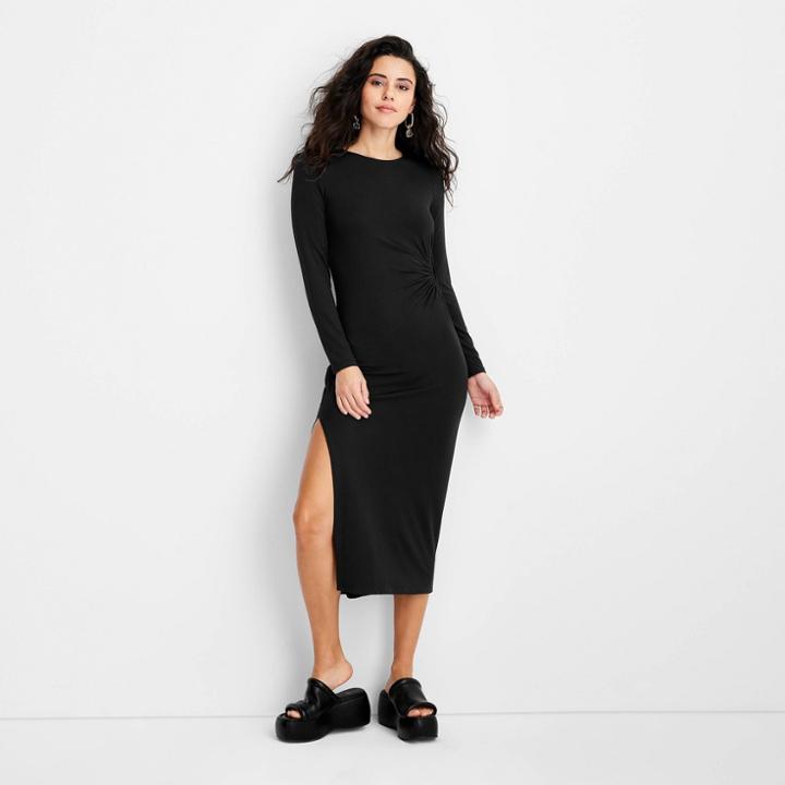 Women's Long Sleeve Side Cut Out Knit Midi Dress - Future Collective With Gabriella Karefa-johnson Black Xxs