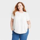 Women's Plus Size Flutter Sleeve Eyelet Embroidered Top - Knox Rose White