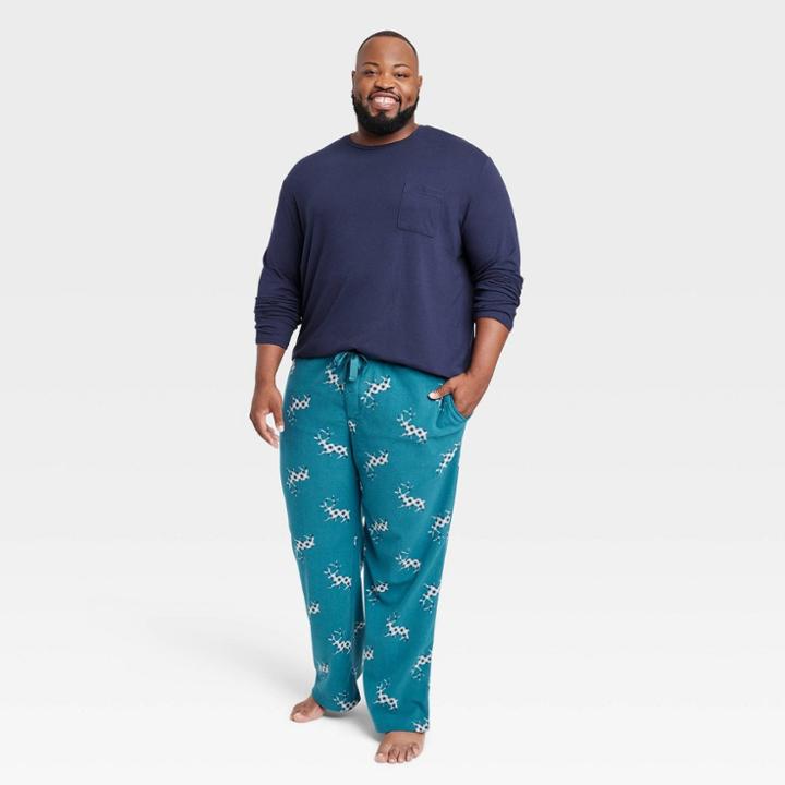 Men's Big & Tall Deer Print Microfleece Pajama Set - Goodfellow & Co Turquoise Blue