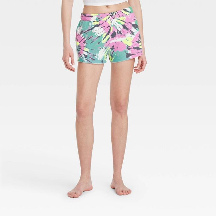 Women's Tie-dye Fleece Lounge Shorts - Colsie Pink