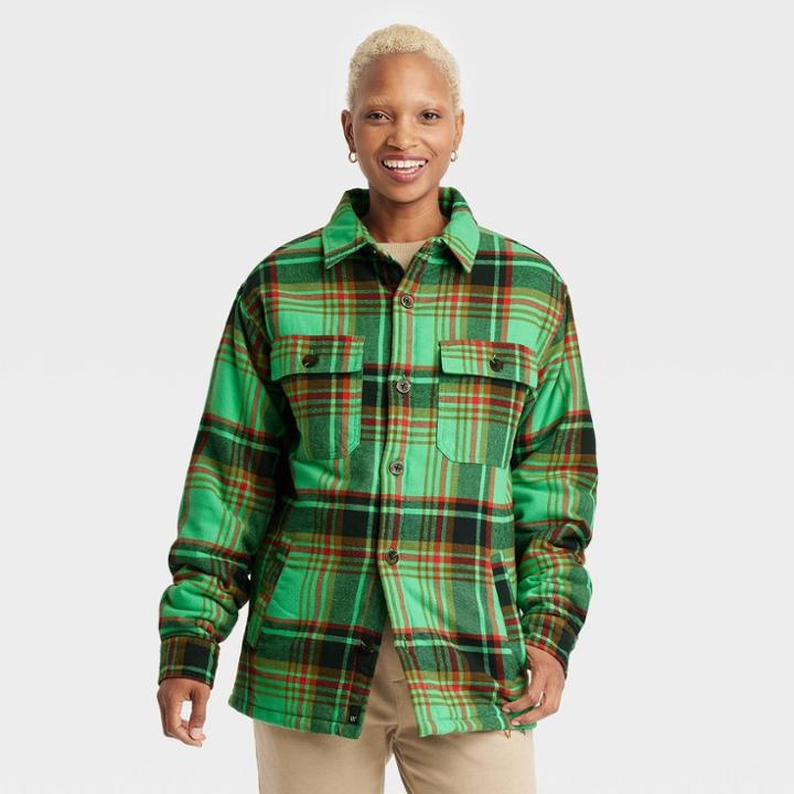 Houston White Adult Shacket - Green Checked Xxs/xs