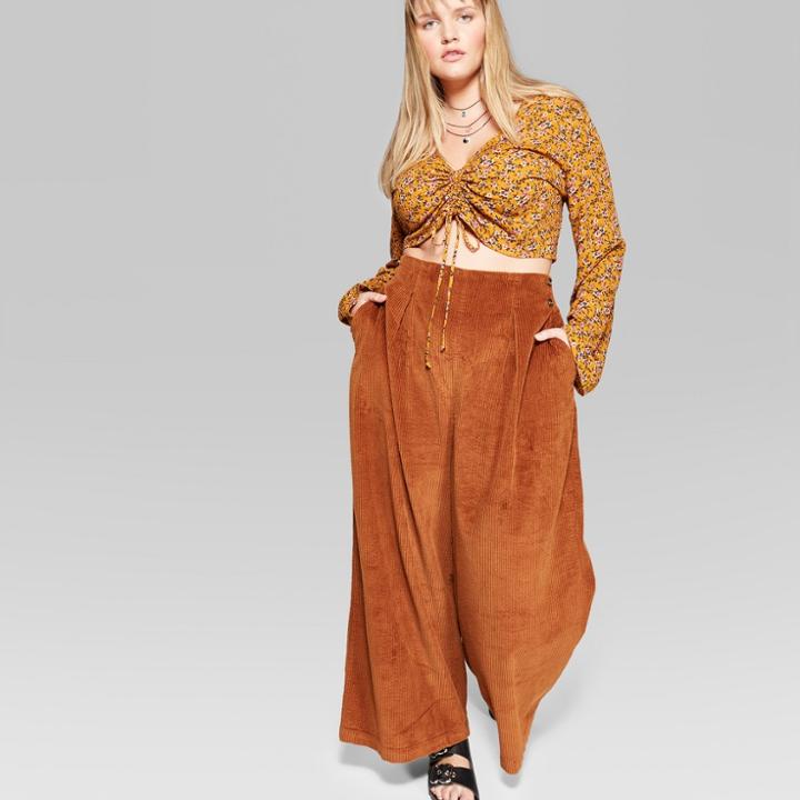 Plus Size Women's Plus High-rise Wide Leg Corduroy Pants - Wild Fable Rust