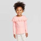 Toddler Girls' Long Sleeve Eyelet T-shirt - Cat & Jack Pink 12m, Toddler Girl's