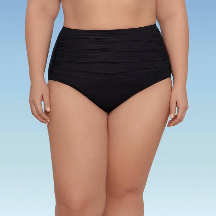 Women's Plus Size Slimming Control High Waist Swim Briefs - Dreamsuit By Miracle Brands Black