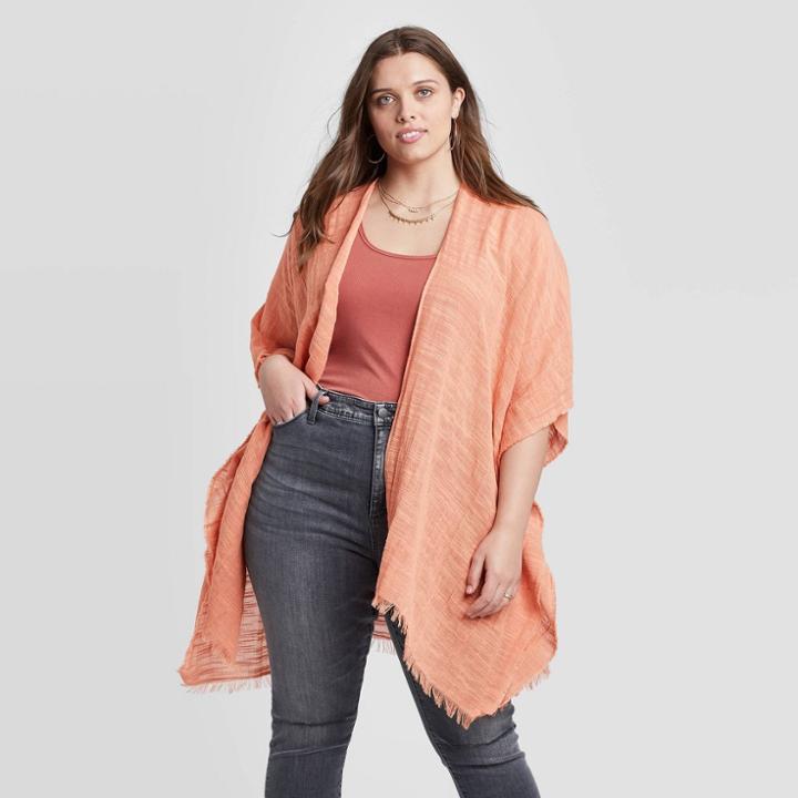 Women's Plus Size Slub Kimono - Universal Thread Coral One Size, Women's, Orange