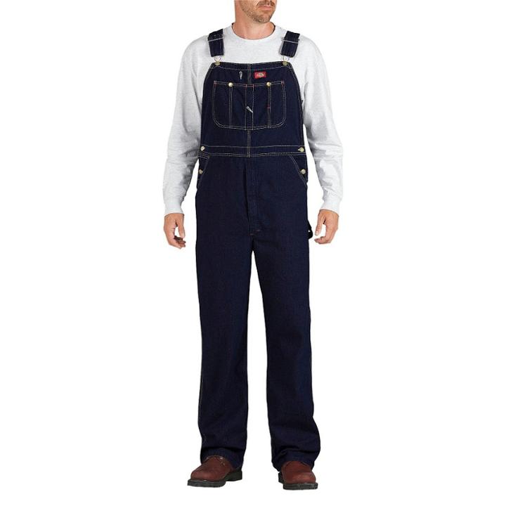 Dickies Men's Big & Tall Washed Denim Bib Overall- Indigo Blue Washed 46x32, Blue Blue