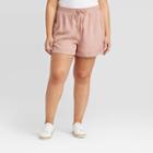 Women's Plus Size Mid-rise Tie-front Utility Shorts - Universal Thread Pink