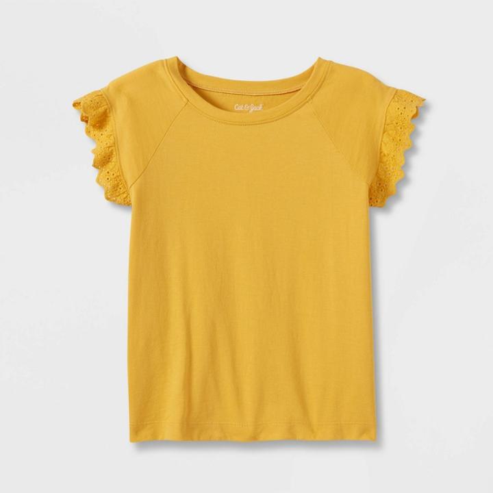 Girls' Short Sleeve Eyelet T-shirt - Cat & Jack Medium Mustard Yellow