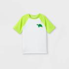 Toddler Boys' Turtle Print Short Sleeve Raglan Rash Guard Swim Shirt - Cat & Jack True White