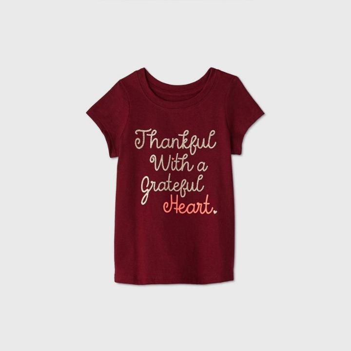 Toddler Girls' 'thankful' Short Sleeve T-shirt - Cat & Jack Burgundy