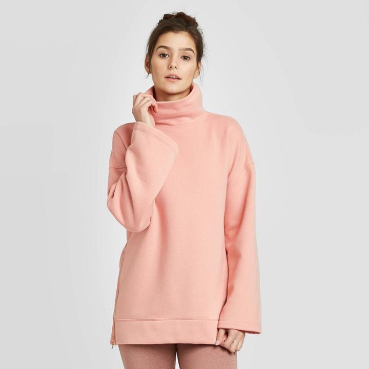 Women's High Neck And Side Zip Fleece Sweatshirt - Joylab Blush M,