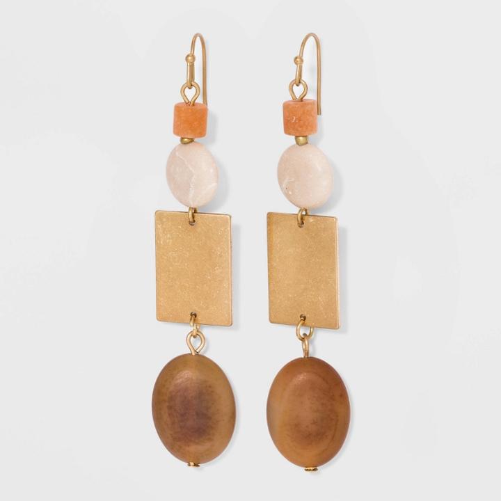 Semi-precious With Worn Gold Drop Earrings - Universal Thread Red/brown/cream, Red/brown/ivory