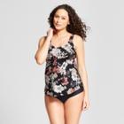 Maternity Floral Printed Scoop Neck Tankini Swim Top - Sea Angel - Black M, Women's,
