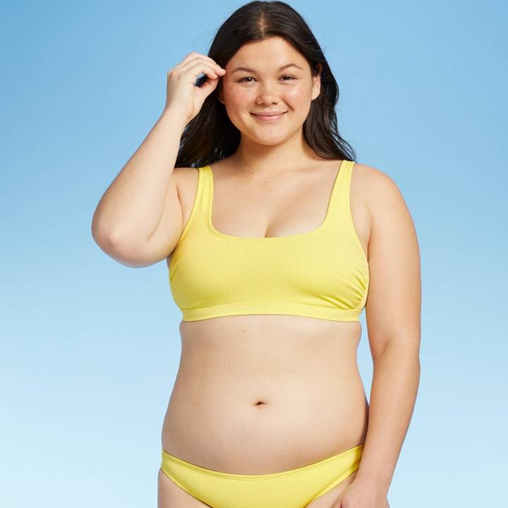 Women's Sustainably Made Ribbed Bralette Bikini Top - Xhilaration Yellow S, Women's,