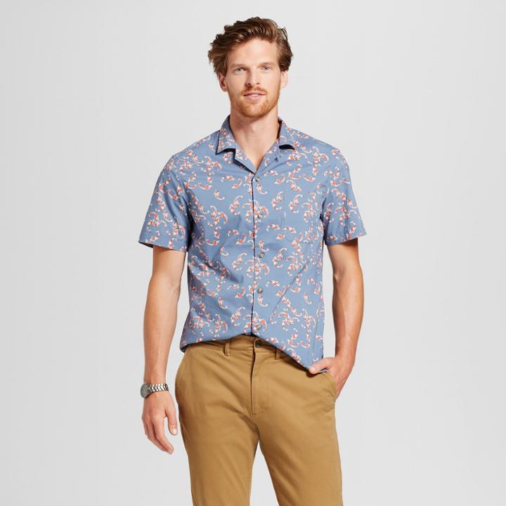 Men's Standard Fit Short Sleeve Button-down Shirt - Goodfellow & Co Calm Blue