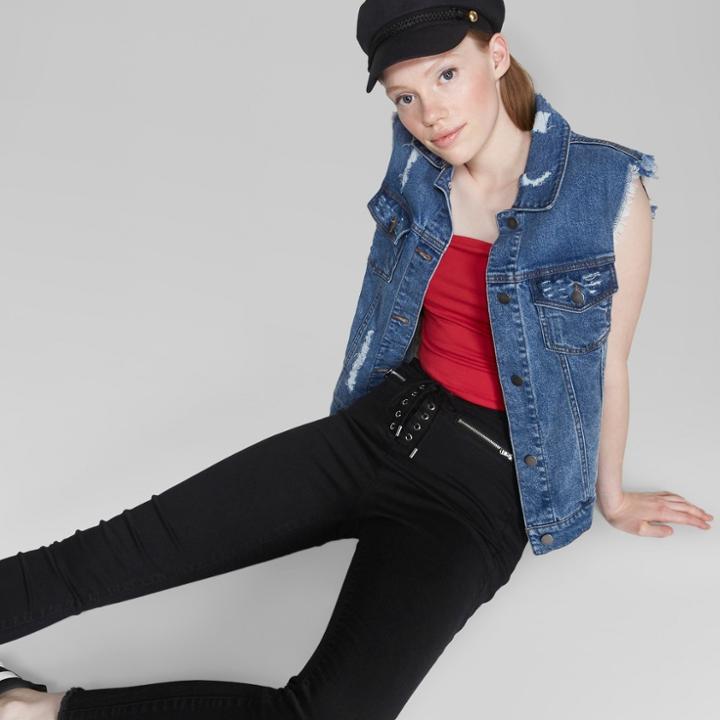 Women's High-rise Lace-up Waist Skinny Jeans - Wild Fable Black Wash