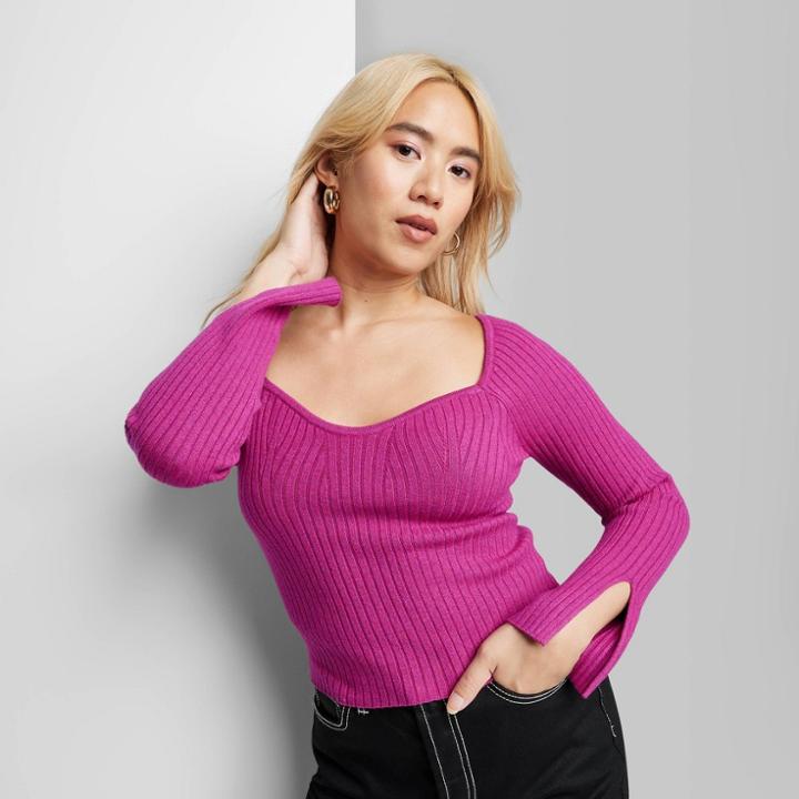 Women's Sweetheart Neck Fitted Pullover Sweater - Wild Fable Plum Purple