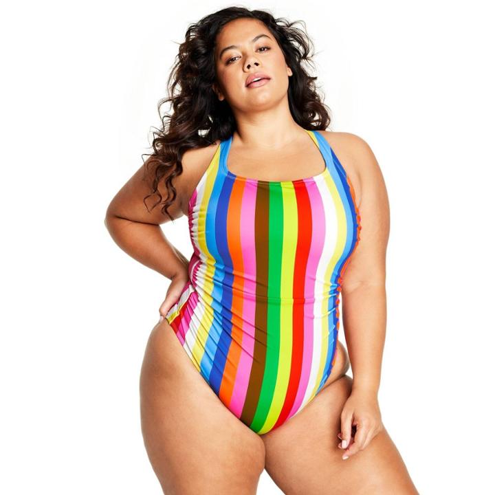 Women's Plus Size Striped One Piece Swimsuit - Tabitha Brown For Target Rainbow