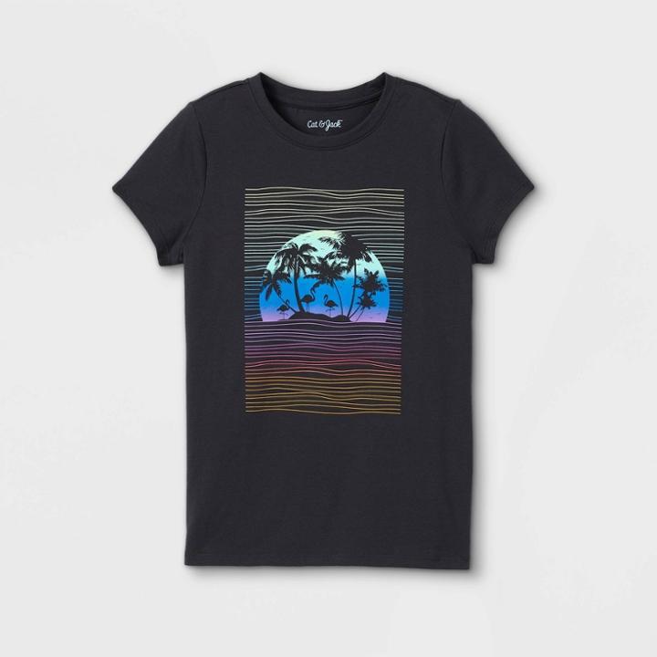 Girls' Palm Scene Graphic Short Sleeve T-shirt - Cat & Jack Charcoal Gray