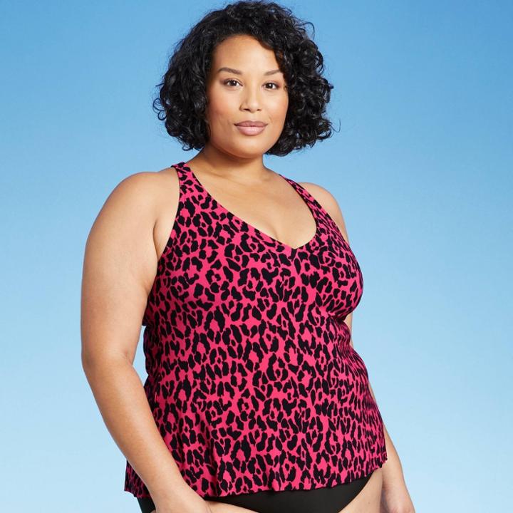 Women's Plus Size Racerback Tankini Top - Aqua Green Pink X