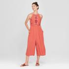 Women's Strappy High Neck Embroidered Cropped Jumpsuit - Xhilaration Orange