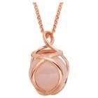 Prime Art & Jewel 14k Rose Gold Plated Sterling Silver Genuine Rose Quartz Pendant With 23.6 Chain, Girl's
