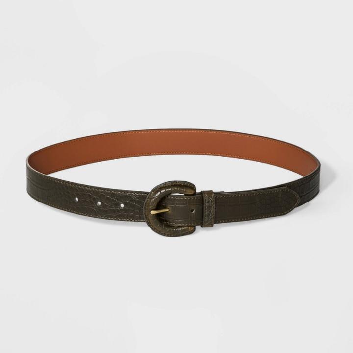 Target Women's Embossed Covered Buckle Belt - Universal Thread Olive