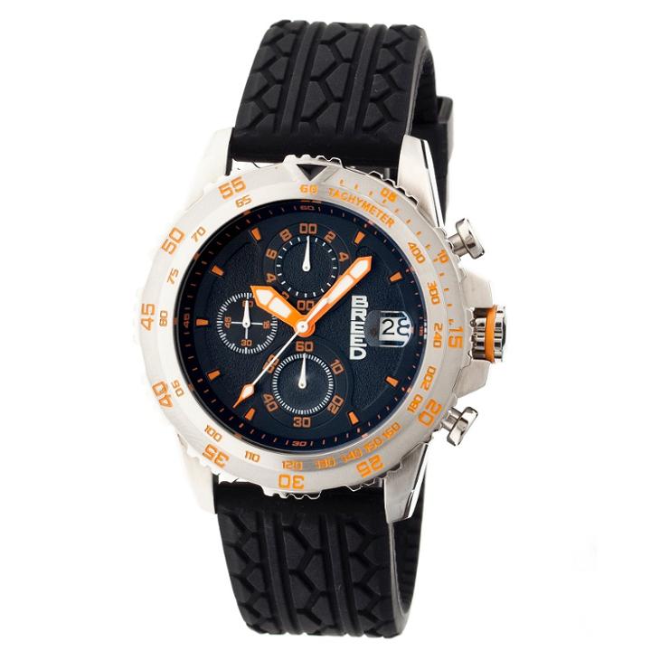 Men's Breed Socrates Full-function Chronograph Silicone Strap Watch-silver/orange,