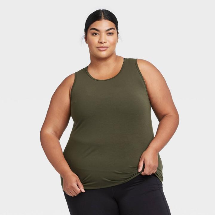 Women's Plus Size Active Tank Top - All In Motion Olive Green 1x, Women's, Size: 1xl, Green Green