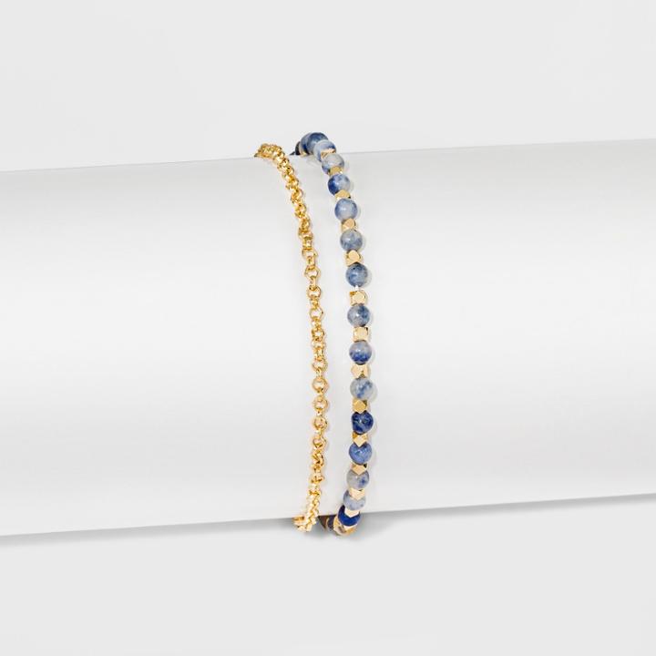 Silver Plated Sodalite Bead Pave Disc Bracelet - A New Day Gold