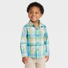 Toddler Boys' Long Sleeve Poplin Woven Shirt - Cat & Jack Green