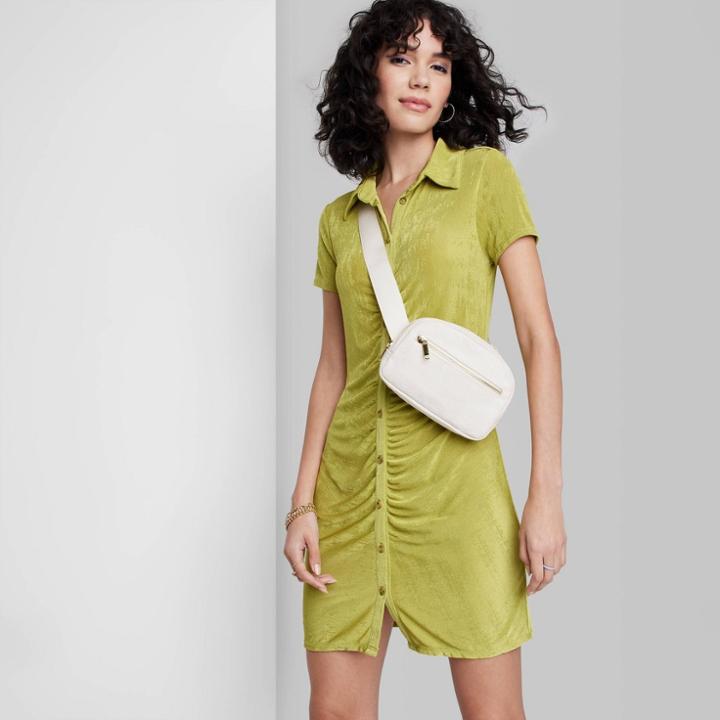 Women's Short Sleeve Button-front Bodycon Dress - Wild Fable