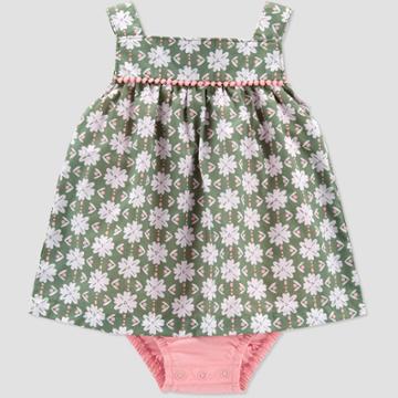 Baby Girls' Floral Geo Sunsuit Romper - Just One You Made By Carter's Olive