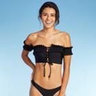 Women's Off The Shoulder Smocked Lace-up Bikini Top - Xhilaration Black
