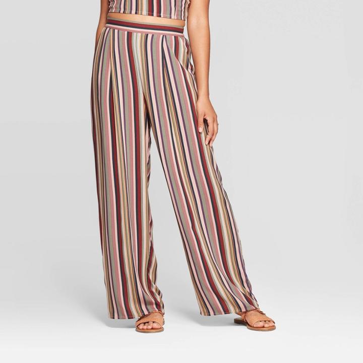 Women's Striped Mid-rise Wide Leg Pants - Xhilaration Mauve/sage