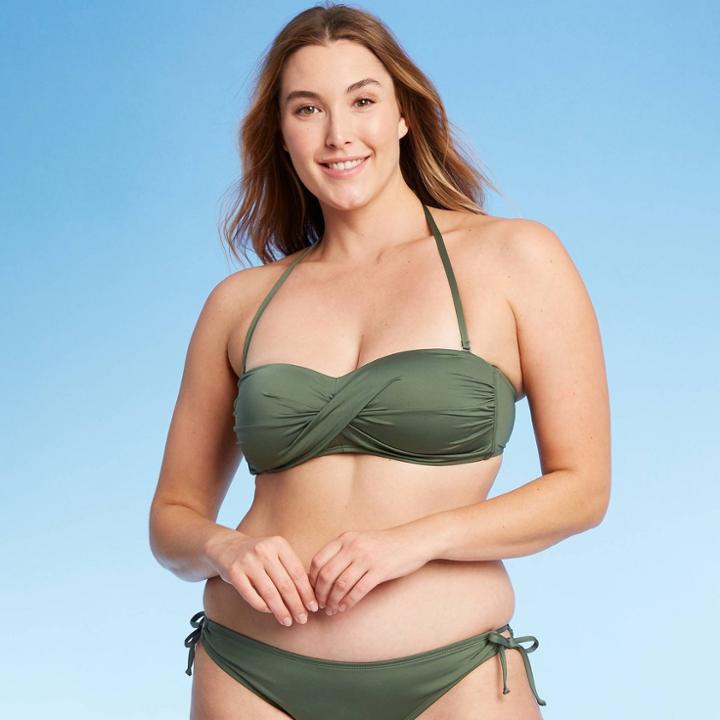 Women's Molded Cup Twist Bandeau Bikini Top - Kona Sol Dark Green