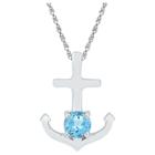 Target Round Blue Topaz Anchor Pendant In Sterling Silver, Girl's, White