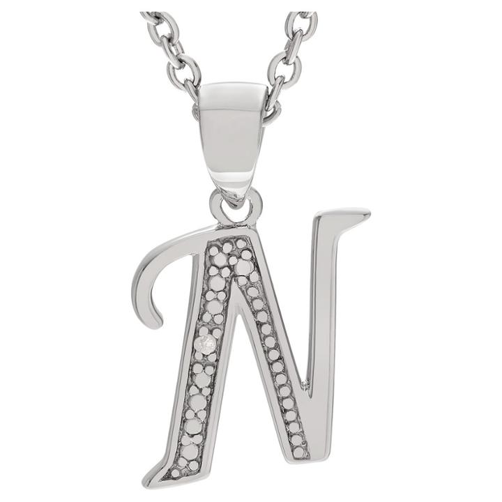 Journee Collection 1/10 Ct. T.w. Round-cut Diamond Letter Pave Set Pendant Necklace In Sterling Silver - Silver, N (18), Girl's, Silver