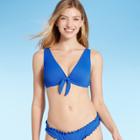 Women's Lightly Lined Tie-front Pique Textured Bikini Top - Shade & Shore Sapphire Blue
